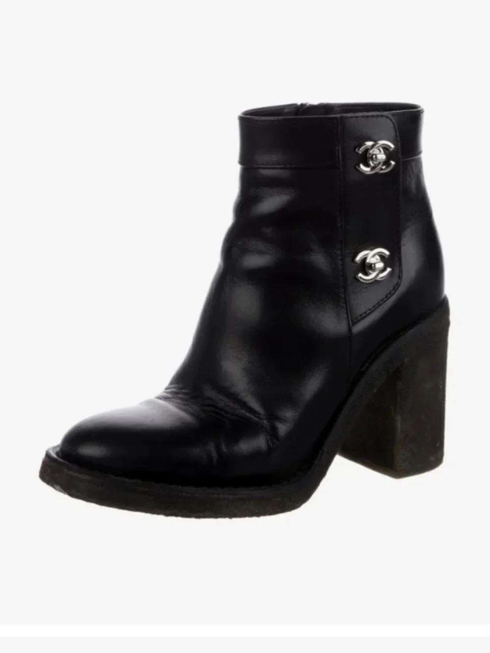 Chanel CC Turnlock 2015 Ankle Boot Size 6 Black Leather Moto Biker Bootie